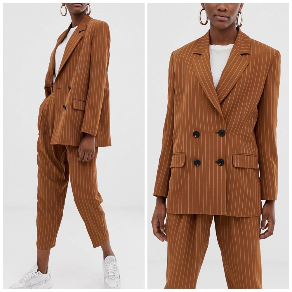 ASOS 🖤set mocha pinstripe dad blazer and trousers size 12